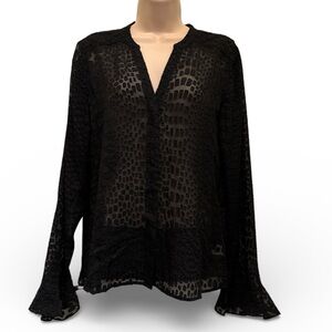 Paige sheer Elegant Black Lace Women's Top NWOT - size small, bell sleeves.